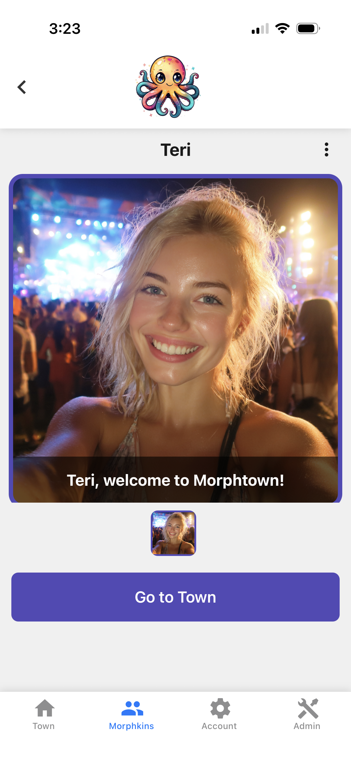 App screenshot: creating a new Morphkin from a photo